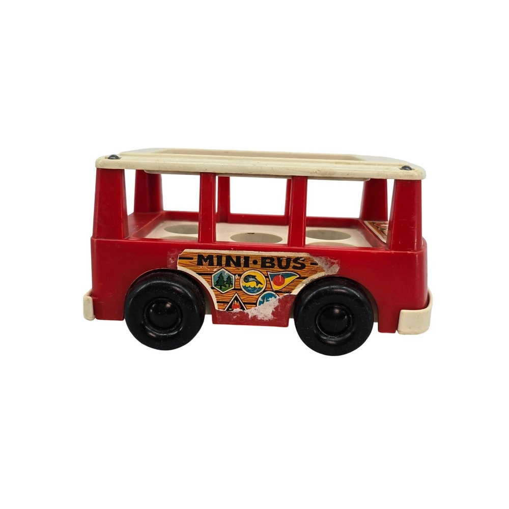 Vintage 1969 Fisher Price Little People Mini Bus Red White Toy FP-141